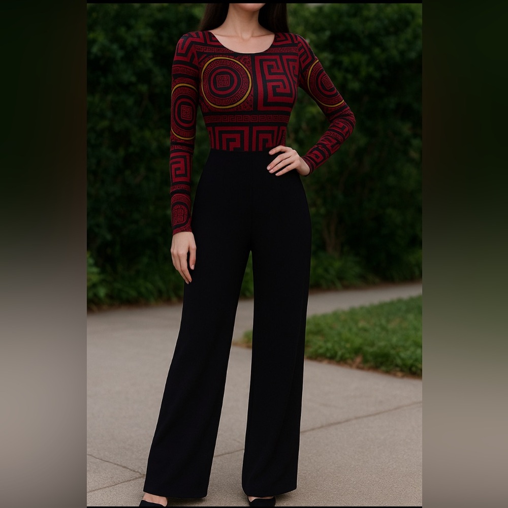 Bold Red & Black Jumpsuit Y2K– Modern, Slim & Trendy Size S